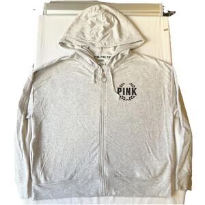 Victoria's Secret PINK Women Hoodie M Gray Logo Activewear Zipper Pockets